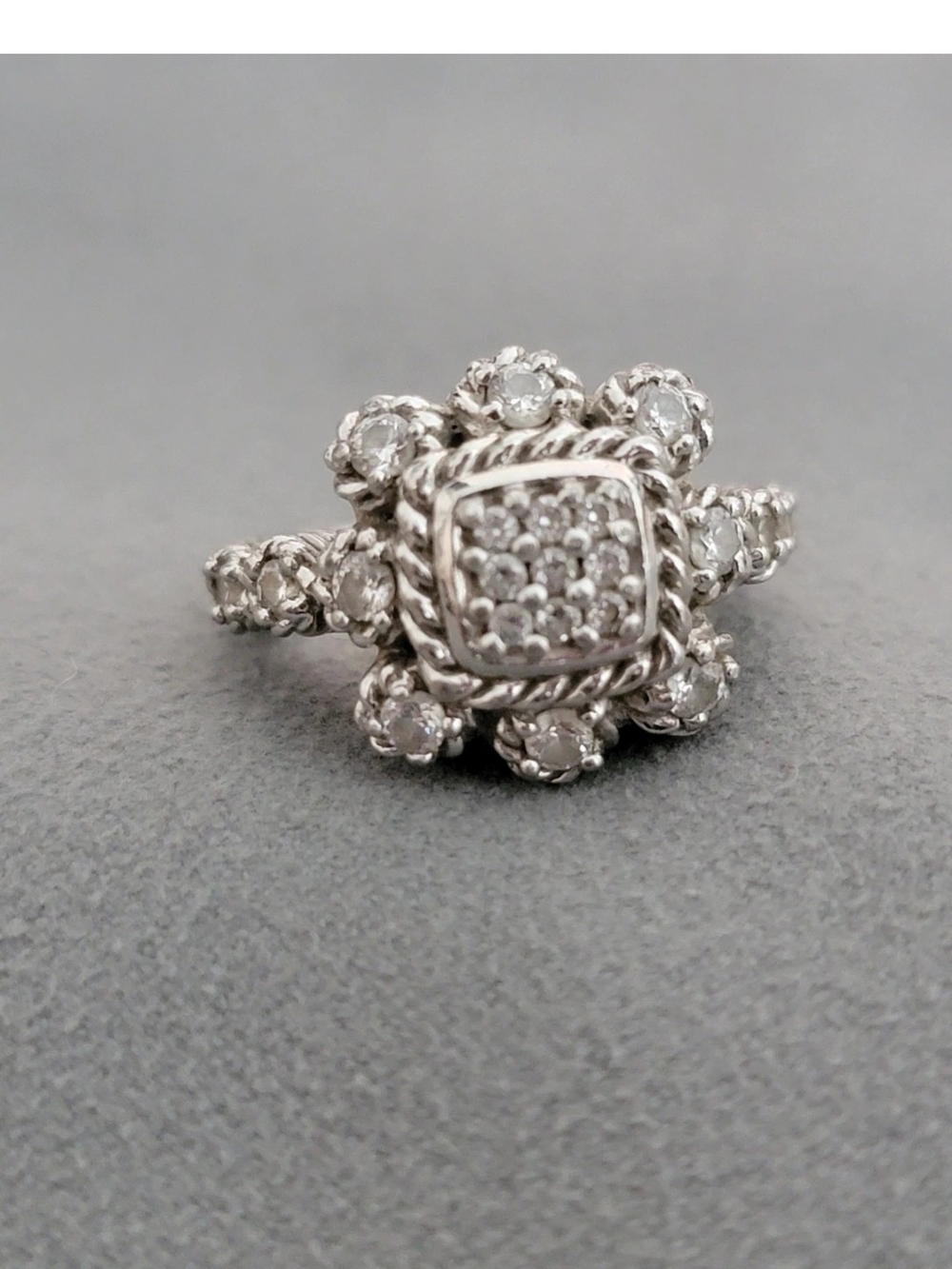 Judith Ripka Sterling Silver Floral Cluster Ring with Pavé Center Size 6